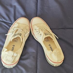 Converse White Low-Top Sneakers with Red and Blue Trim. SIZE 9